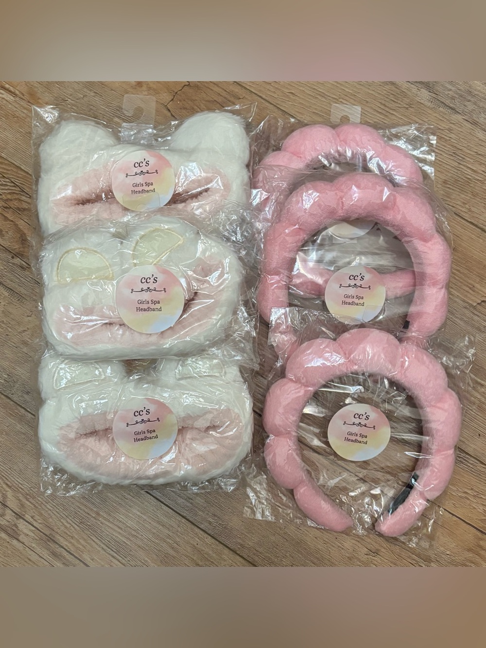 Girls Plush Spa Headbands - White & Pink Lot of 8 Pieces